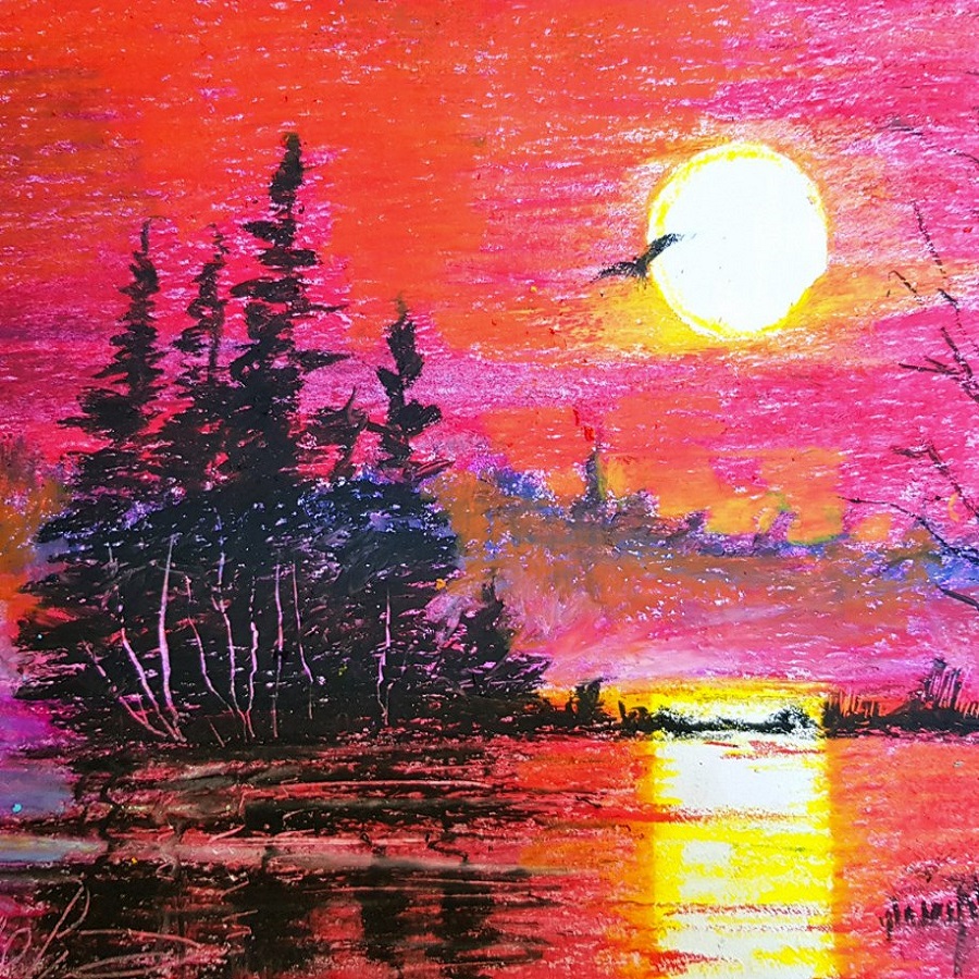 oil pastel sunset drawing